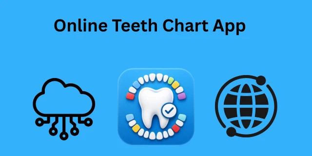 Online Teeth Chart App with cloud, tooth, and globe icons