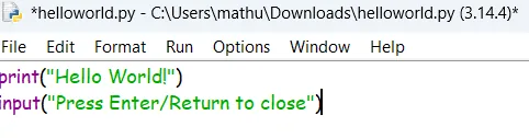 Terminal example showing an input prompt that keeps a Python app open